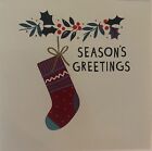 Christmas Stocking Holly Leaves Season's greetings 5 large square cream cards 