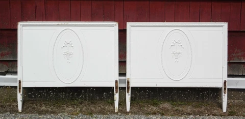 Vintage Pair Solid Wood White Painted Cottage Shabby Chic Twin Bed Headboards Cover