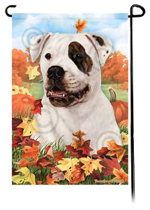 Falling Leaves Garden Flag - American Bulldog (Brindle Eye) - Picture 1 of 1