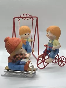 Vintage Enesco Children At Play Set of 3 Lot Country Cousins Rare Ceramic - Picture 1 of 17