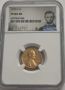 1975 S NGC PF68 Star RD Red Proof Lincoln Memorial Penny 1c Portrait Label - Picture 1 of 3