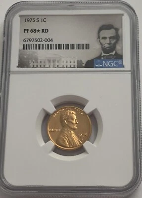 1975 S NGC PF68 Star RD Red Proof Lincoln Memorial Penny 1c Portrait Label - Image 1 of 3
