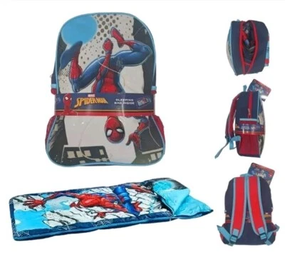 Marvel SpiderMan Kid Sleeping Bag Slumber Kit 2pc Set Overnight Camping Backpack - Image 1 of 4