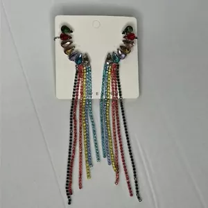 Colorful women's statement rainbow crystal earrings NWT Pride Festival Rave - Picture 1 of 2