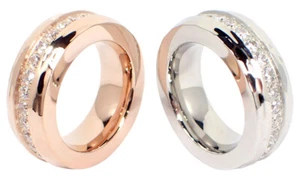 Edelstahlringe Damen 9mm rose silber farben Strass Steine Modern gedängelt - Bild 1 von 6