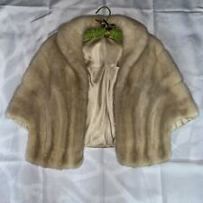 Vintage Mink Fur Light Cream Color Wrap Shrug Stole Cape Jacket One Size