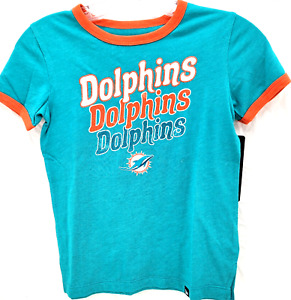 NEW Miami Dolphins NFL Team New Era Aqua SS Crew Neck Tee Shirt Youth Girls 7/8