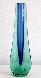 Murano Vase dickwandig flachgeblasen grünblaue Sommerso Flavio Poli Ära