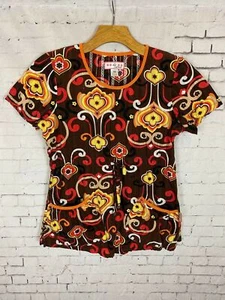 Camisa Médica Koi XS Para Mujer Top Marrón Floral Patrón Retro (C29) - Imagen 1 de 7