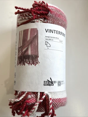 Ikea Vinterfint Throw Blanket 51" x 71" Red-Striped Tasseled 100% Wool new - Image 1 of 4