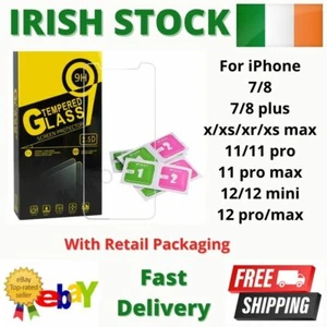 Hartglas Displayschutzfolie für iPhone 7 8 Plus X XS XR 11 12 13 Pro/Max 9H - Bild 1 von 31
