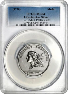Medalla Libertas Americana 1781" (años 80). Paris Mint Restrike plata. MS-64 PCGS - Imagen 1 de 5
