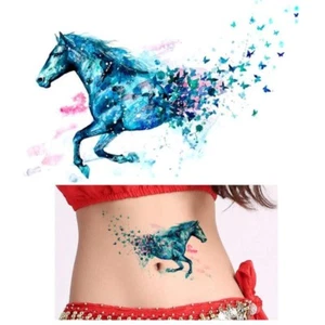 Temporäres Tattoo Pferd Schmetterling Blau Design Klebetattoo Körperkunt - Picture 1 of 3