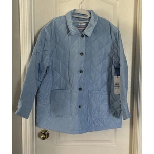 Calvin Klein Quilted Barn Coat Jacket Snap Front Pockets Light Blue Womens XL - Picture 1 of 11