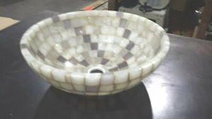 Fregadero de recipiente de mosaico de ónix 16,5 ""x 6" de alto blanco y lavanda (SS-WL-011) - Imagen 1 de 4