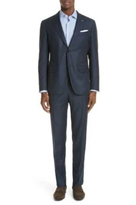 NUEVO Traje de Lana Sólida Eidos Napoli Trim Fit - Azul Medio / Azul Marino - 46R / 56EU Foto 1 de 4