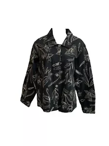Chaqueta vaquera Studio Works para mujer 2XL negra bordada metal botones florales - Imagen 1 de 6