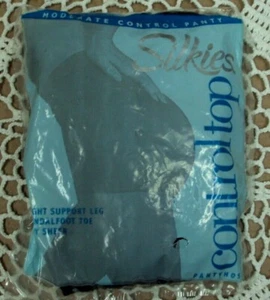 Vtg SILKIES CONTROL TOP Pantyhose ~ 070508 QUEEN XL / JET BLACK  ~ Made in USA  - Picture 1 of 5