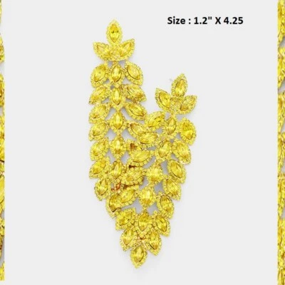 Pendientes de boda de cóctel de estrás de cristal grueso de gran tamaño hoja larga perforada  Foto 1 de 2