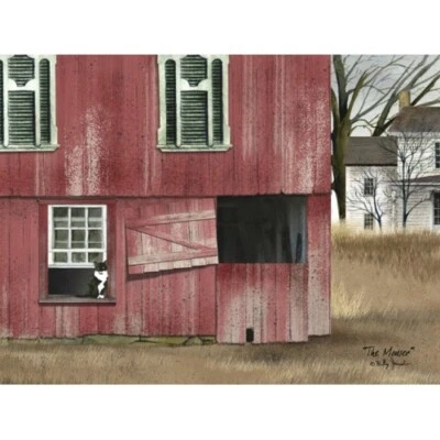 Billy Jacobs THE MOUSER 12"x16" Canvas Print - Cat & Barn Rustic Country - Image 1 of 2