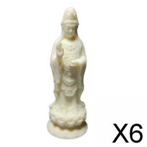 6x Guanyin Stehende Statue, Holzschnitzerei, Ornament, Desktop Miniatur,
