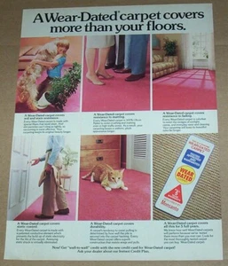 1985 print ad - Monsanto Wear Dated carpet Shaggy Dog cat boy family advertising - Picture 1 of 1