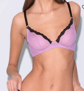 Sheer Tulle Demi Bra, By Fleur Du Mal (New) Sz 36 DD, Spring Lavender Color - Picture 1 of 15