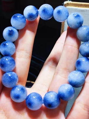 Pulsera de cuentas de cristal de cuarzo rutilado pelo azul natural de 12,2 mm 1 pieza Foto 1 de 4