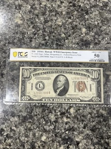 1934 A Hawaii WWII Emergency Note United States 10 Gold Seal PCGS 50 - Picture 1 of 2