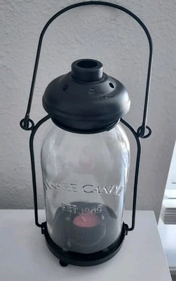 Yankee Candle EST 1969 Glass Black Metal Hanging Lantern Tealight Candle  - Image 1 of 4