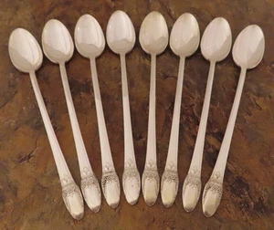 IS First Love Set 8 Iced Tea Spoons 1847 Rogers Vtg Silverplate Flatware Lot V - Picture 1 of 4