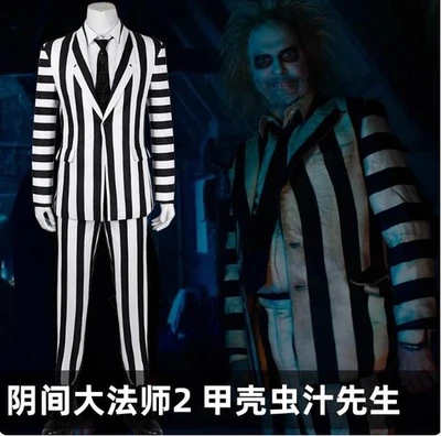 Beetlejuice 2 Juegos con disfraces Disfraz de Halloween Conjunto Uniforme para hombre Traje negro blanco Foto 1 de 4