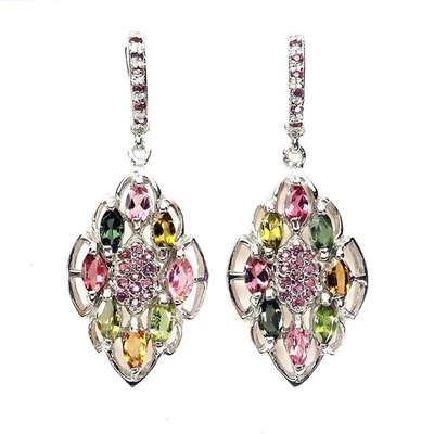 Pendientes de plata de ley 925 marquesa turmalina rodolita piedras preciosas joyería Foto 1 de 4