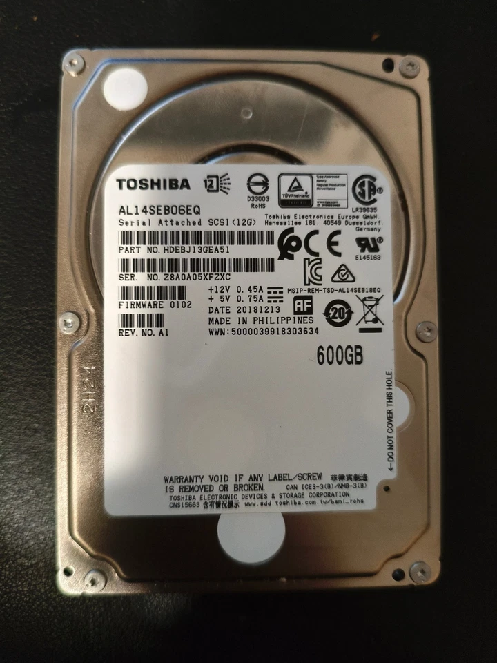 Toshiba 600GB 2.5" 10K 12G SAS HDD AL14SEB06EQ - Bild 1 von 1