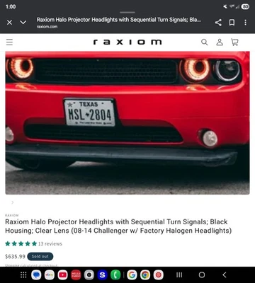 Raxiom Ch3761 Headlights 08-14 Dodge Challenger Led With Sequential Turn Signal  - Image 1 of 4