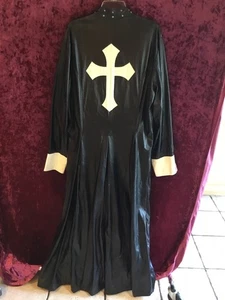 Vintage Lip Service Black & White PVC Pleather Vinyl Cross Goth Trench Coat 2XL - Picture 1 of 11