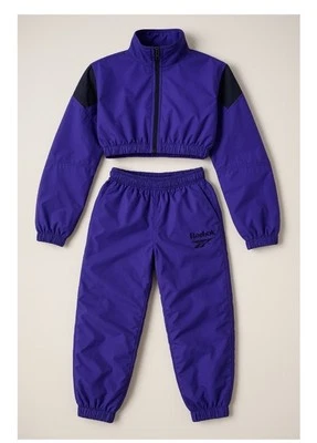 Conjunto de Trajes Reebok x Cardi B XS Roxo Preto Cropped Windbreaker Joggers Stree - Imagem 1 de 4