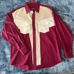 Wrangler Men’s Button Up Maroon BrShirt Size XL Western Brushpopper. Vintage. - Picture 1 of 7
