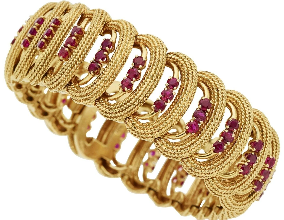Cartier 18k Yellow Gold 5.85ct Ruby "C" Link Bracelet 6-3/4" 76 grams c. 1950 - Image 1 of 1