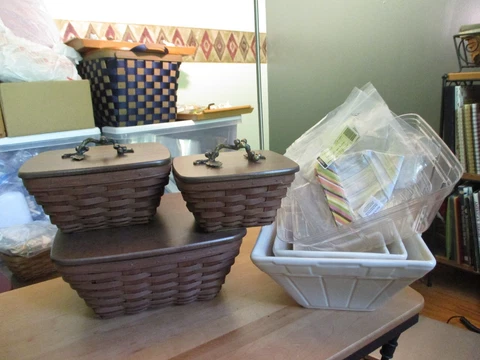 Longaberger Sm Med Lge FLARE Baskets with Lids Protectors & Ivory Contour Bowls Cover