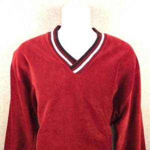 Vintage JC Penny's Union Made Mens Store Red Velour V-Neck Sweater Pullover L - Picture 1 of 7