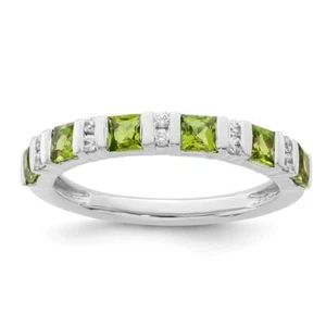 10k Weißgold Prinzessschliff Peridot runder Diamant Bandring Größe 7 NEU - Bild 1 von 1