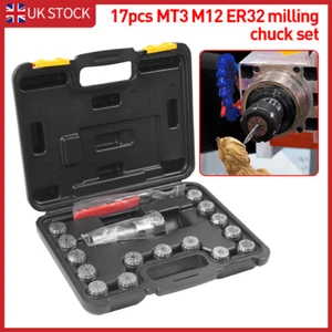 MT3 M12 CNC Collet Chuck Morse Taper Holder 15pcs ER32 Spring Collets w/Box - Picture 1 of 11