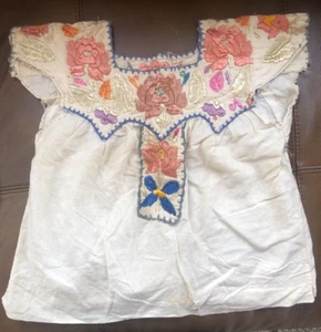 Vintage Heavily Hand Silk Embroidered Peasant Childs Top - Picture 1 of 9