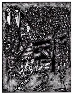 Original JUSTIN AERNI Drawing circa 2021 art pop surreal : "SPOOKY HOUSE" - Bild 1 von 1