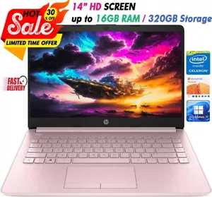 HP Newest Laptop 14"HD Intel 4-Core Up to 16GB RAM & 320GB Storage Win11 Pink - Picture 1 of 11