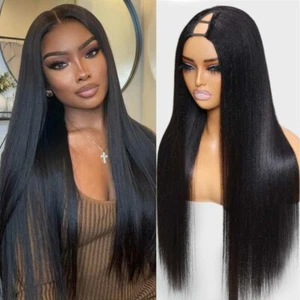 Peluca UNICE Yaki Cabello Humano Recto Parte en V 16" Sin Pegamento 30S Fácil de Usar y Go - Imagen 1 de 11