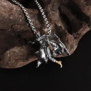 Ninja Killer Jewelry Vintage Silvery 2-Tone Sexy Katana Pendant Necklace - Picture 1 of 7