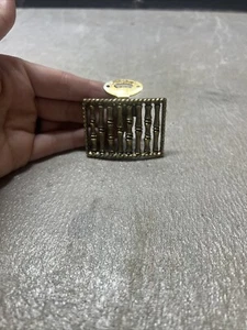Vintage TipToe Shoe Clip Gold Bamboo Rectangle Ornate Antiqued Brass Tip Toe - Picture 1 of 3