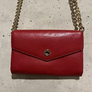 Michael Kors Cross Grain Leather Red Crossbody Goldtone Chain Strap - Picture 1 of 10